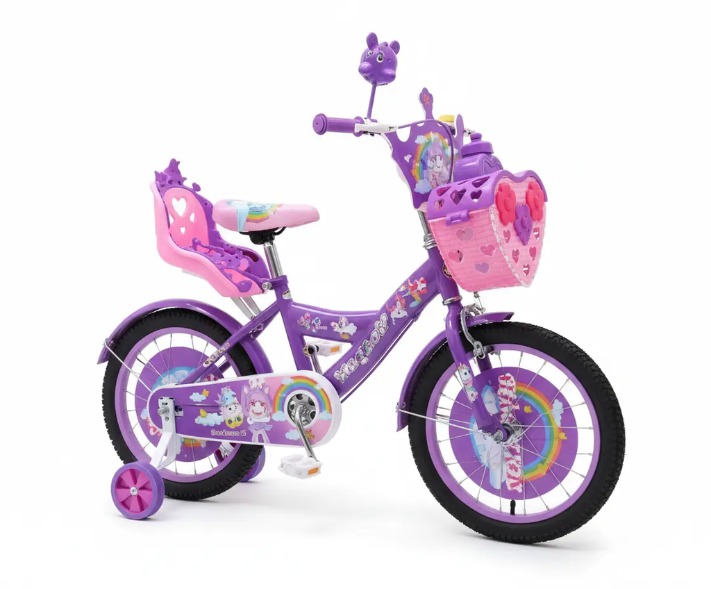 دراجة هوائية 12 بوصة بتصميم أنثوي عصري وألوان جذابة مع سلة أمامية بنفسجي