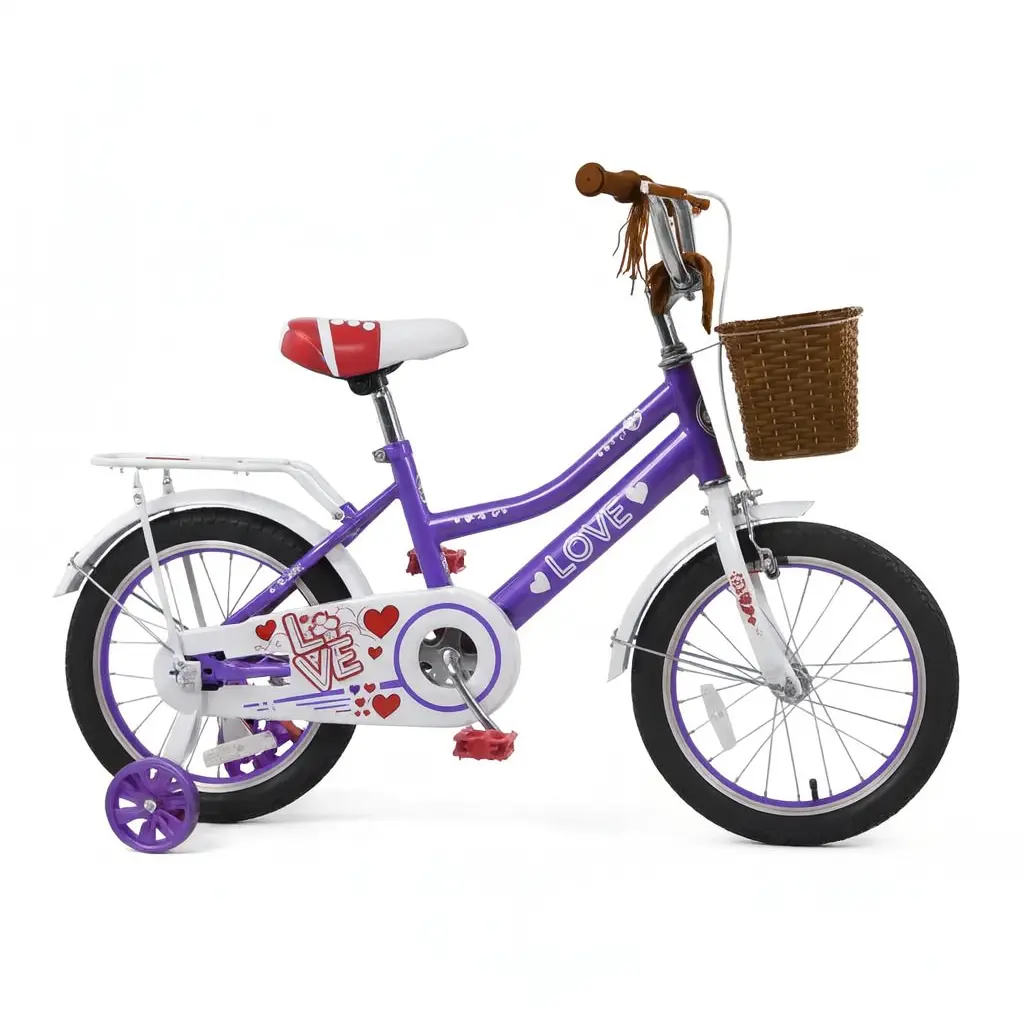 دراجة هوائية بمقاسات14 أو 16 أو 18 بتصميم عصري ولون وردي أو بنفسجي مع سلة My Store