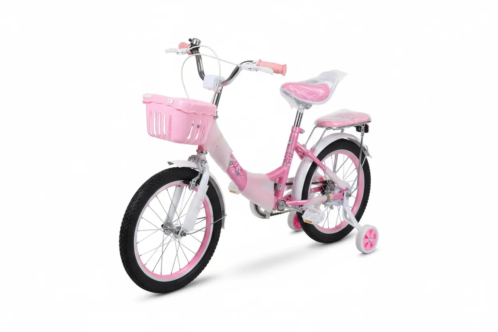 دراجة هوائية 14 بوصة وردي أنثوي مع سلة ومقعد خلفي | Dar Toys
