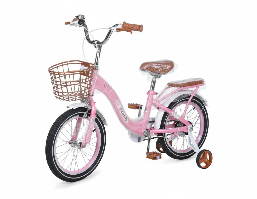 دراجة هوائية 16 بوصة وردي أنثوي مع سلة ومقعد خلفي | Dar Toys