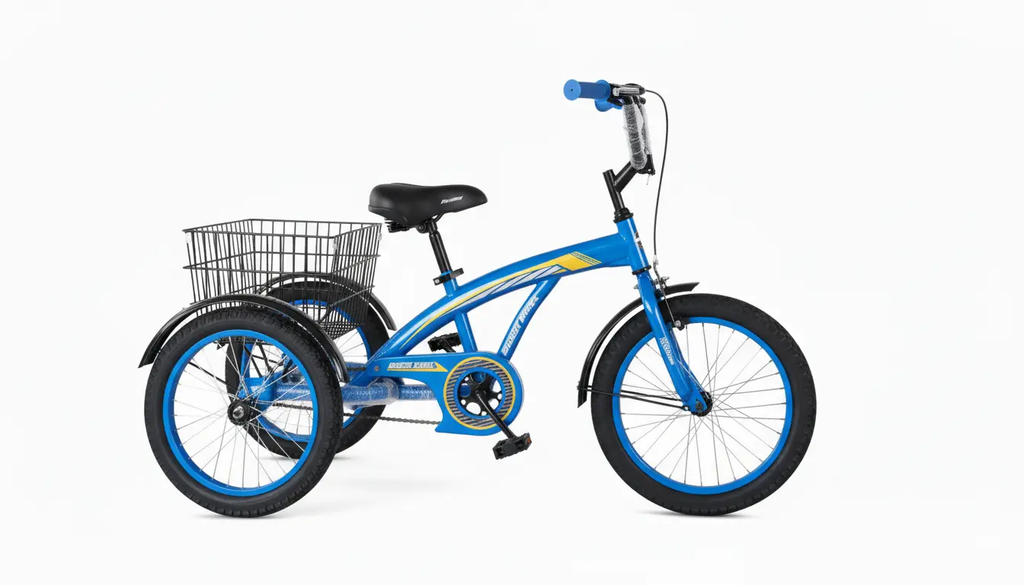 دراجة هوائية 3عجلات مع سلة خلفية 16/18/20 بوصة بتصميم رياضي | متوفر باللون ( الأحمر ، الأزرق ، الأسود ) أزرق