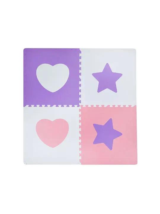 بساط أرضية وردي وأبيض مزخرف بالأشكال 4 حبات – آمن ومثالي لغرف الأطفال My Store