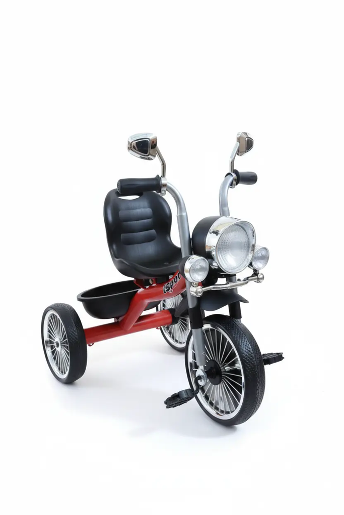 دراجة ثلاثية العجلات للأطفال مع مصباح أمامي بتصميم رياضي علي شكل هارلي | متوفر باللون ( الأزرق ، الأحمر ، الوردي ) أحمر