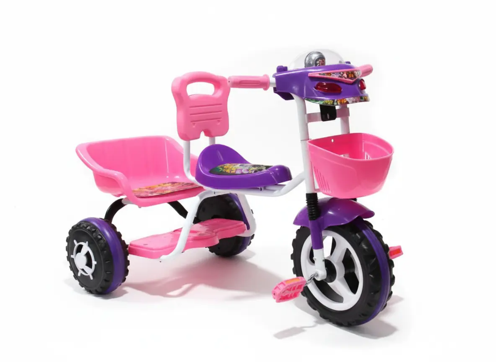 دراجة ثلاثية العجلات مع مقعد خالفي للأطفال | متوفر باللون متعددة وردي