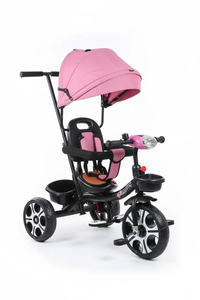 دراجة ثلاثية العجلات للأطفال مع مظلة وقاعدة مريحة | متوفر باللون ( أحمر ، أزرق ، وردي ) وردي