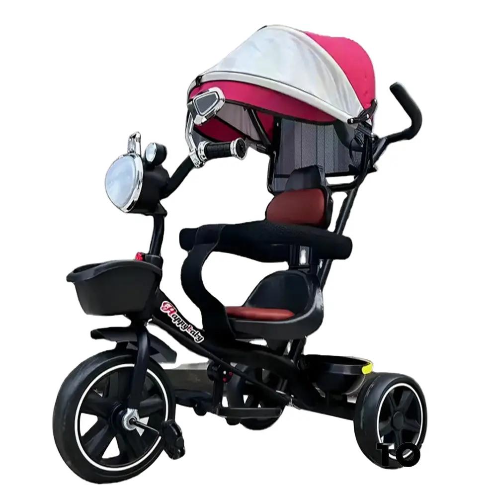 دراجة ثلاثية العجلات للأطفال بلون وردي، أزرق، وأحمر مع مظلة | Dar Toys