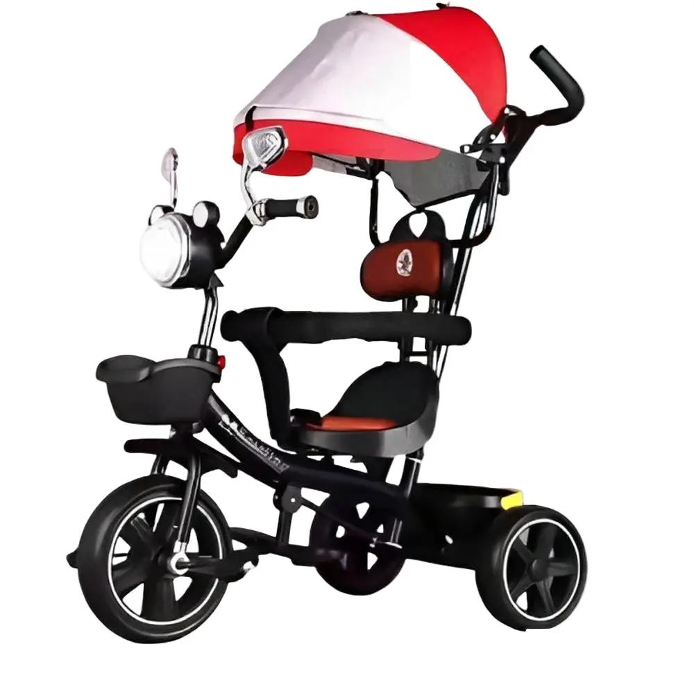 دراجة ثلاثية العجلات مع مظلة للأطفال بتصميم عصري | متوفر باللون ( الوردي ، الأزرق ، الأحمر ) أحمر