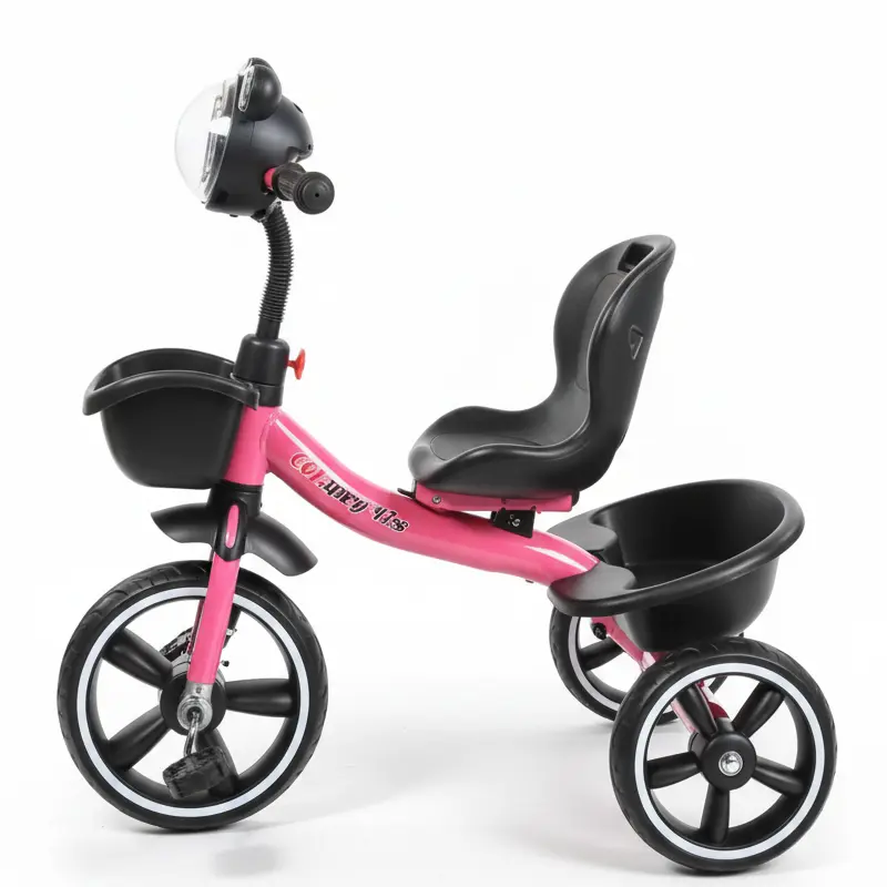 دراجة ثلاثية العجلات مع سلة خلفية للأطفال بتصميم عصري | متوفر باللون ( الاوردي ، ألازرق ، ألاحمر ) وردي